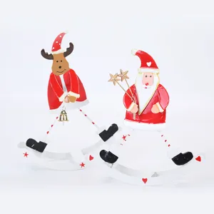 Christmas metal rocking ornaments, Santa and reindeer tabletop holiday decorations main view.
