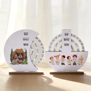 Calendario Perpetuo de Madera Creativo DIY Adorno de Escritorio Pintado a Mano Decoración de Hogar y Oficina