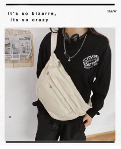 Vintage canvas chest bag casual crossbody bag large capacity casual shoulder bag for women