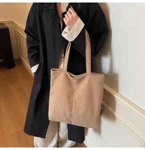 Casual corduroy tote bag large capacity shoulder bag for women daily commute style.