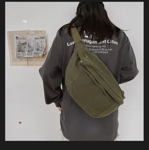 Vintage canvas crossbody chest bag for women, casual large capacity shoulder backpack.