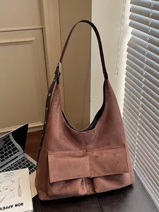 Retro suede shoulder bag large capacity casual vintage hobo tote crossbody bag for women