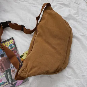 Retro solid color canvas chest bag casual large capacity crossbody shoulder bag for women