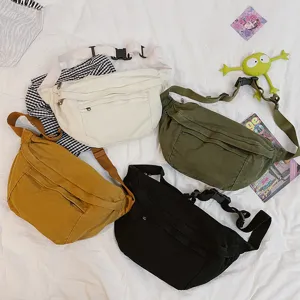 Casual canvas chest bag, stylish retro large capacity crossbody shoulder bag for women.