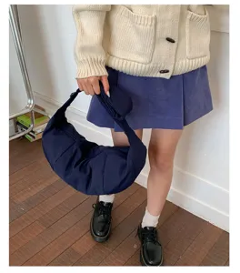 Bolso cruzado en forma de media luna azul oscuro, bolso casual para mujer de uso diario.