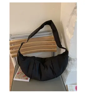 Bolso de hombro negro plisado, bolso cruzado casual de gran capacidad para diario.
