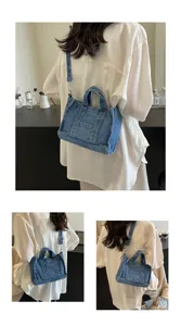Sac à bandoulière en toile de denim bleu vintage style coréen pour femmes décontracté quotidien