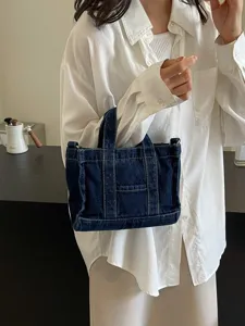 Sac cabas en jean style coréen, sac à bandoulière vintage décontracté pour femme, polyvalent.