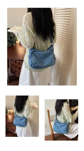 Borsa a tracolla casual in denim lavato con grande capacità per il lavoro quotidiano.
