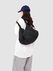 Casual minimalist grid shoulder bag, large capacity water-resistant commuter tote bag