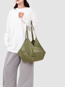 Green plaid tote bag casual canvas shoulder bag large capacity commuter handbag