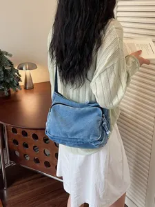 Borsa a Tracolla Casual in Denim per Donna Tote in Cotone Lavato Vintage Grande Capacità Borsa Crossbody da Commuter Giornaliero