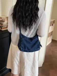 Borsa a tracolla in denim lavato da donna, borsa casual di grande capacità per tutti i giorni.