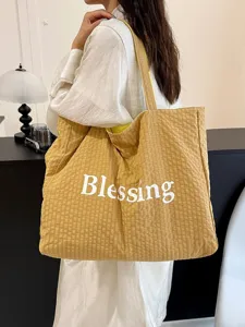 Bolso tote estilo coreano casual, bandolera impermeable de nailon de doble faz para estudiantes.