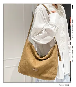 Bolso de hombro de lona vintage estilo coreano casual gran capacidad hobo marrón