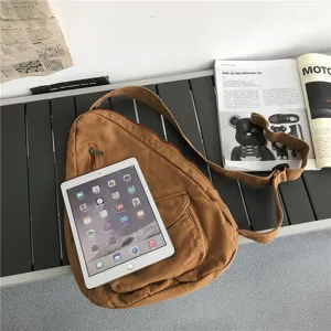 Sac bandoulière vintage marron en toile sac de poitrine décontracté avec poches de rangement