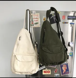 Sac de poitrine en toile décontracté rétro grande capacité sac messager bandoulière uni