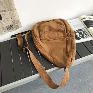 Sac à bandoulière en toile vintage sac de poitrine croisé décontracté de couleur unie