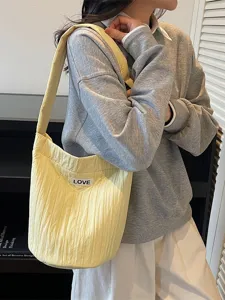 Women Casual Nylon Shoulder Bag Fashion Pleated Tote Bag Large Capacity Crossbody Bag Simple Daily Handbag