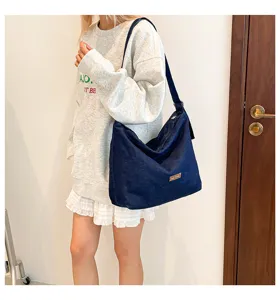 Bolso de hombro estilo coreano relajado, gran capacidad bolso tote retro casual para mujer.