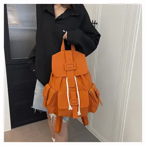 Mochila informal naranja elegante para mujer, bolso de lona de gran capacidad para diario.