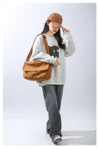 Women casual canvas messenger bag, vintage washed cotton crossbody shoulder bag for daily use.