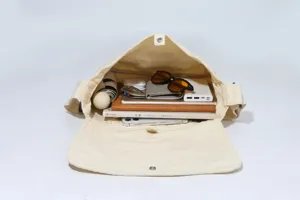 Casual canvas messenger bag for women, pure cotton washed crossbody bag with snap closure.