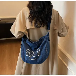 Vintage denim shoulder bag casual large capacity crossbody tote bag for women daily commuting style