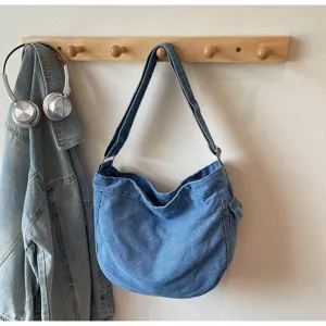Vintage denim shoulder bag casual hobo tote large capacity daily commuting cross body bag