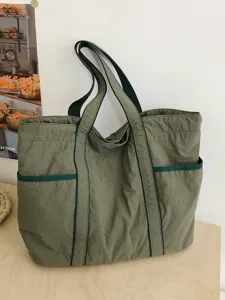 Large capacity green canvas tote bag casual shoulder bag for women daily commute travel