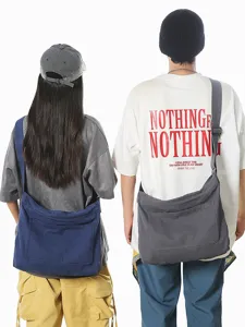 Fashion casual canvas messenger bag for daily commute and travel, large capacity main view.