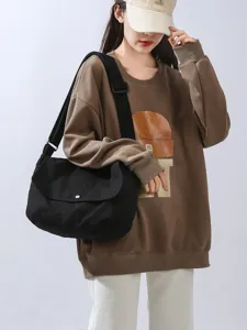 Casual canvas messenger bag for women, pure cotton washed crossbody shoulder bag with snap button.