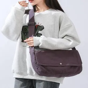 Women casual canvas messenger bag, stylish crossbody shoulder bag with snap button closure.
