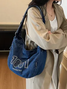 Retro denim shoulder bag casual fashion versatile messenger bag large capacity commuting tote bag