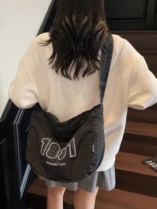 Retro vintage denim shoulder bag casual large capacity crossbody tote bag for women daily