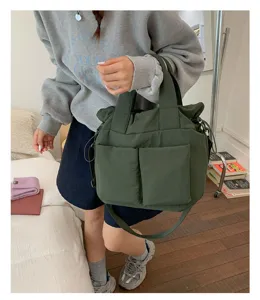Korean style commuter canvas shoulder bag with multi-layer pockets for women casual daily use