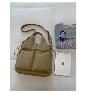 Korean commuter khaki nylon tote bag casual multi-pocket women's shoulder crossbody bag