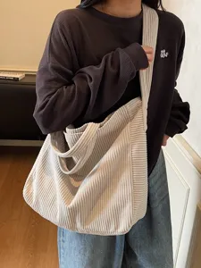 Μεγάλη τσάντα ώμου από κοτλέ για γυναίκες casual tote bag κομψή καθημερινή τσάντα χειρός