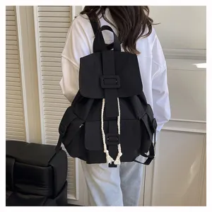 Mochila de lona negra bolso escolar informal de gran capacidad para viaje diario