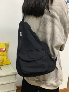 Sac bandoulière en toile décontracté pour usage quotidien, sac poitrine rétro couleur unie voyage