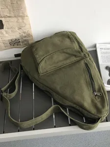 Sac bandoulière vintage en toile unie grande capacité sac de poitrine décontracté quotidien