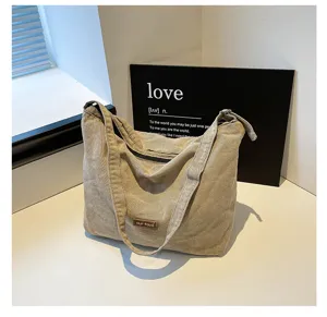 Bolso de lona informal para mujer, bolso tote retro de gran capacidad elegante vintage.