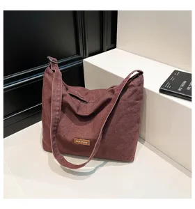 Bolso de hombro de lona vintage estilo coreano gran bolsa de compras informal para mujeres.