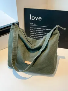 Bolso bandolera de lona casual estilo coreano gran capacidad retro bolso tote mujer