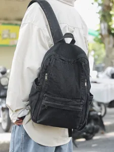 New women's black denim backpack casual fashion student travel daypack stylish daily book bag