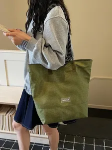 Mujeres Moda Gran Capacidad Tote Bag Casual Diario Bolso de Hombro Patrón de Cuadros Tela Bolso de Mano