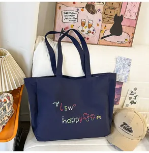 Bolso de hombro de nailon de moda coreana, bolso tote casual impermeable de gran capacidad.