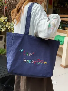 Bolso tote de nylon elegante para mujer, bolso de hombro casual grande con abalorios.