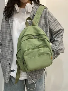 Small canvas backpack, Japanese style minimalist Harajuku daily casual book bag for women.