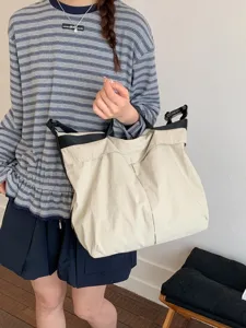 Large capacity canvas shoulder bag casual tote daily commuter handbag for women daily use